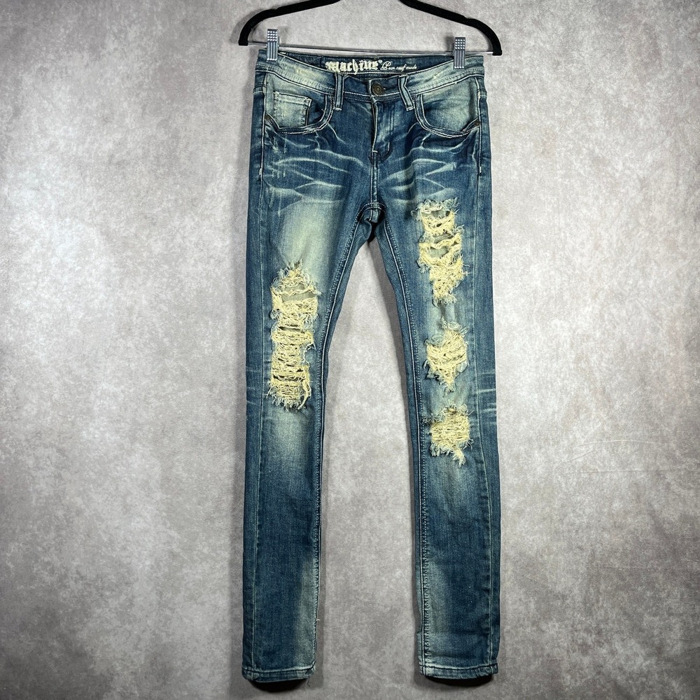 Machine Jeans Men 26X30 Blue Dark Wash Denim Distressed Skinny Pockets Punk Rock